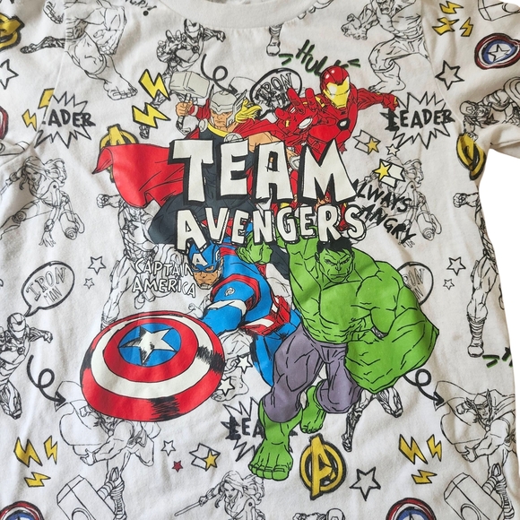 Marvel Avengers Kids White T-Shirt Size 7 Short Sleeve Graphic Tee Super Hero - Picture 3 of 6